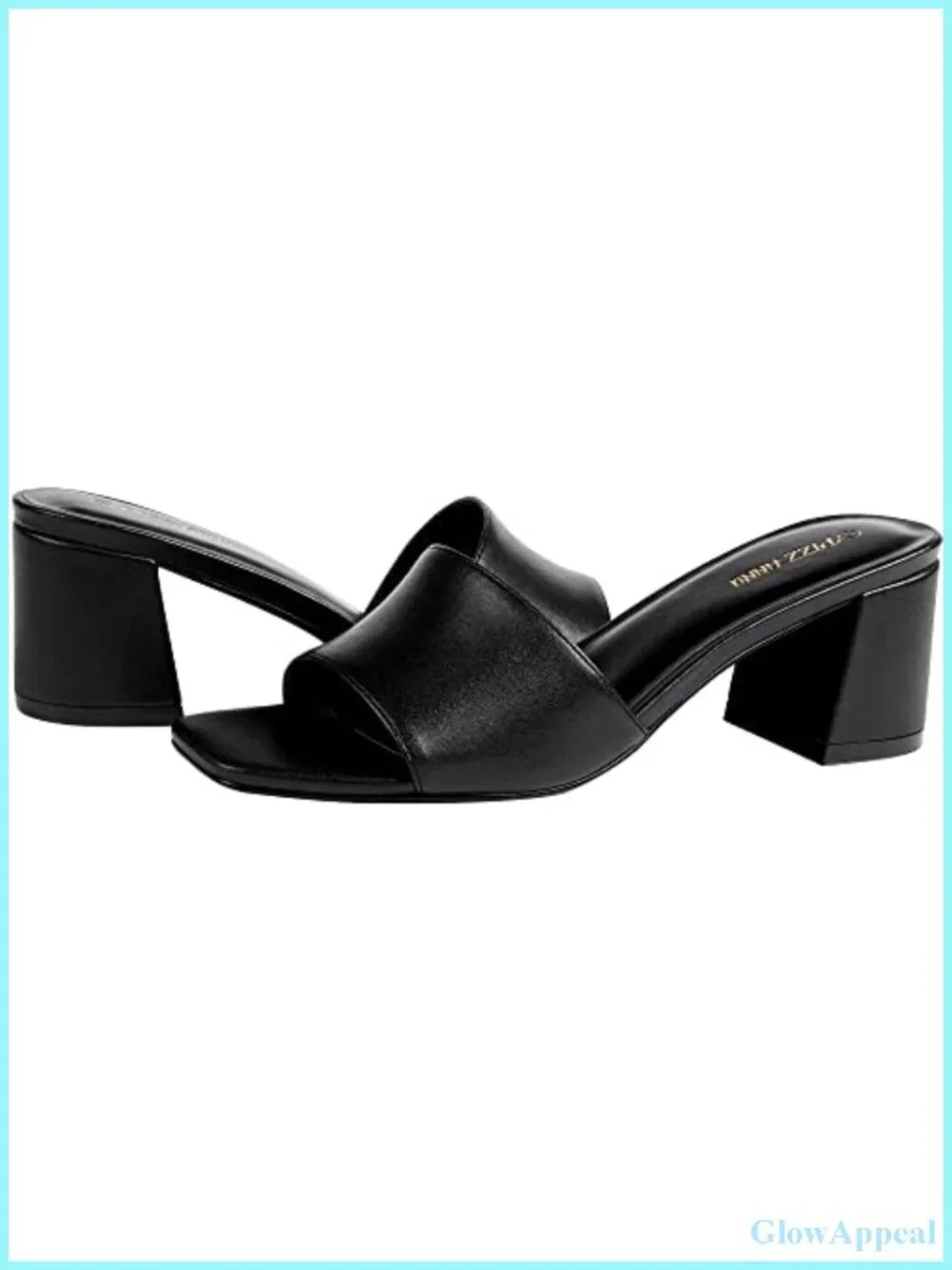Women's Square Open Toe Low Block Heel Slide Sandals PU Comfortable Casual